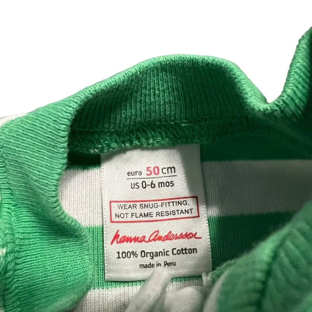 Hanna Andersson Sz 50 (0-6m) Green Striped Zipper Sleeper Pajamas